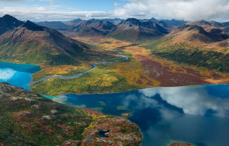 Mountain River Valley — Blue, Serene, Autumn, Photograph