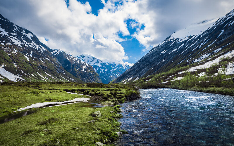 Mountain River Valley — Blue, Serene
