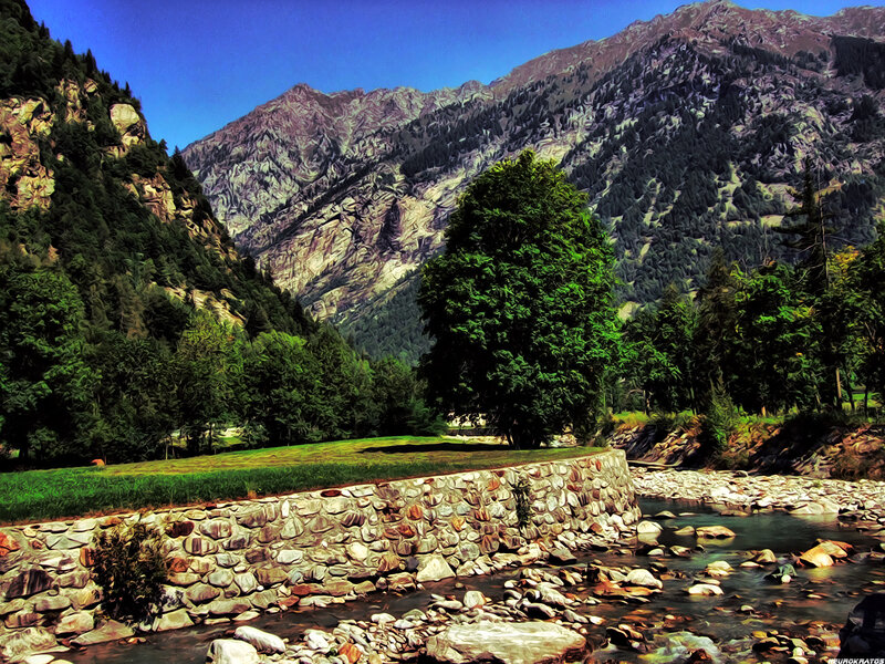 Mountain River Valley — Green, Serene