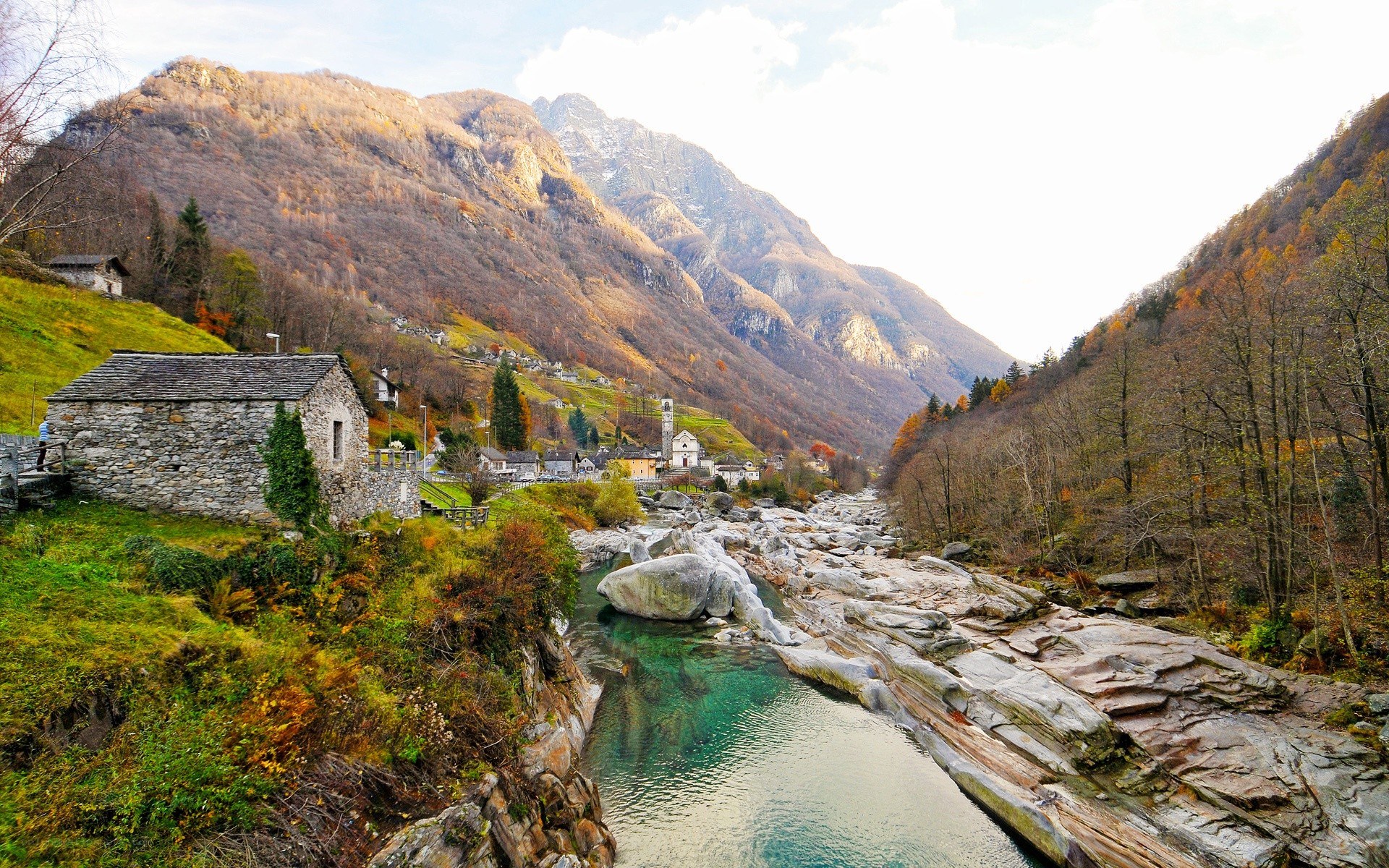 Mountain river valley village