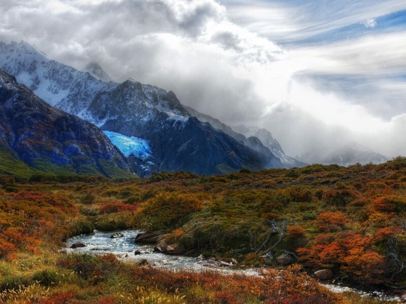 Mountain river with glacier