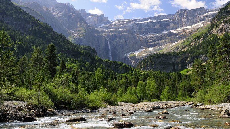 Mountain river with waterfall