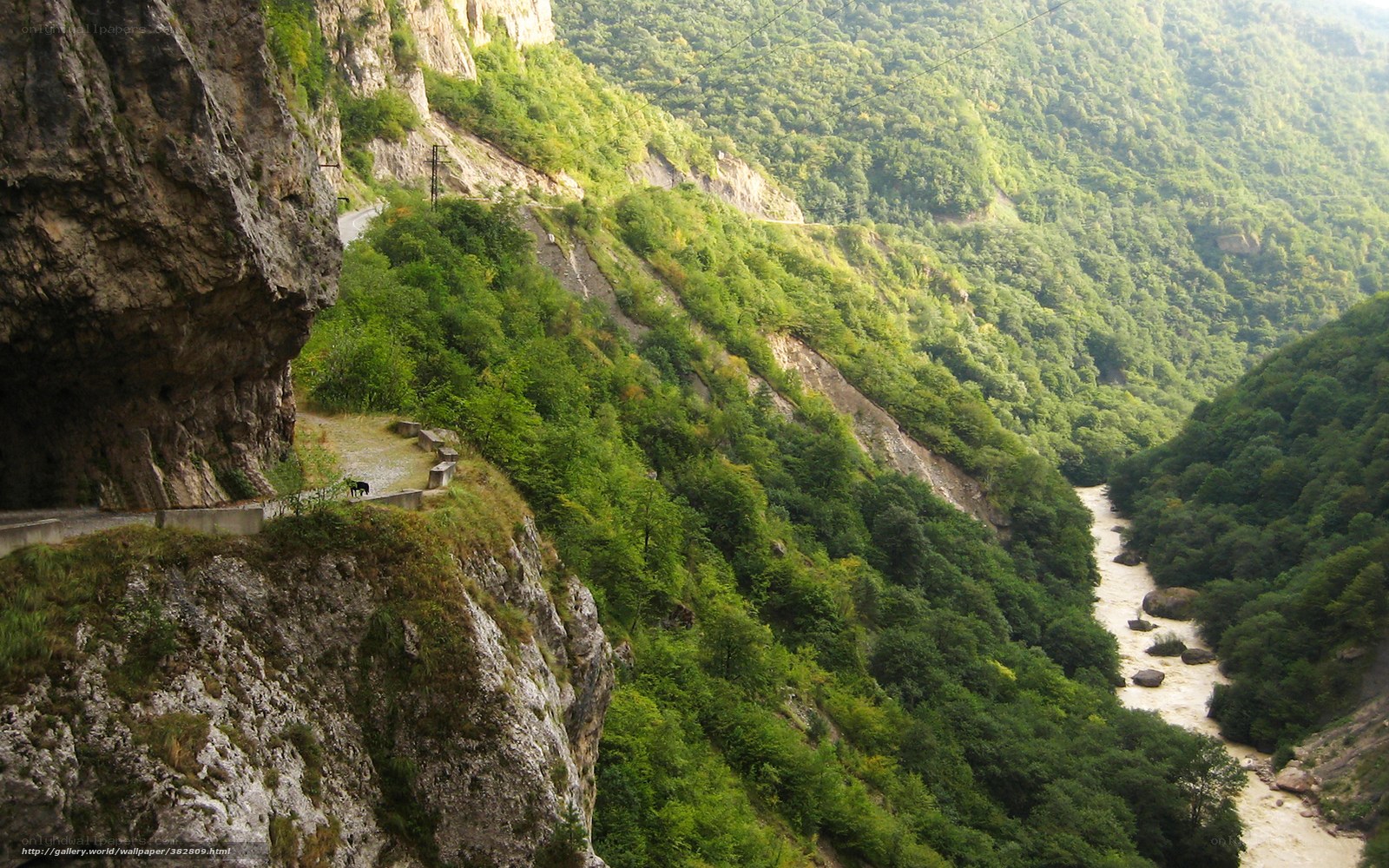 Mountain road along a river canyon