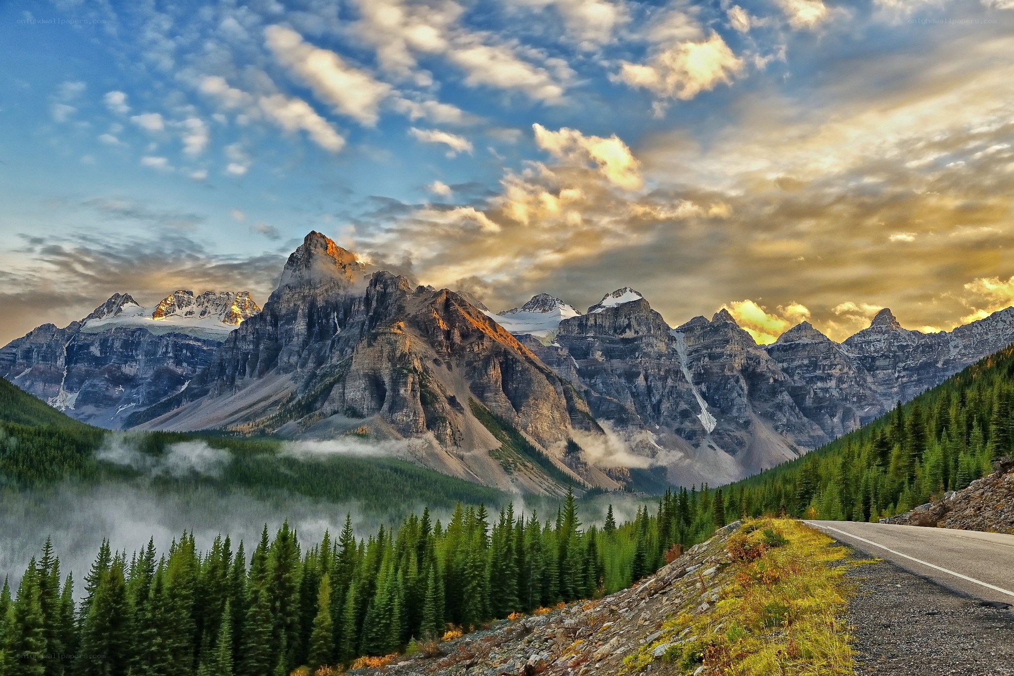 Mountain road at sunrise