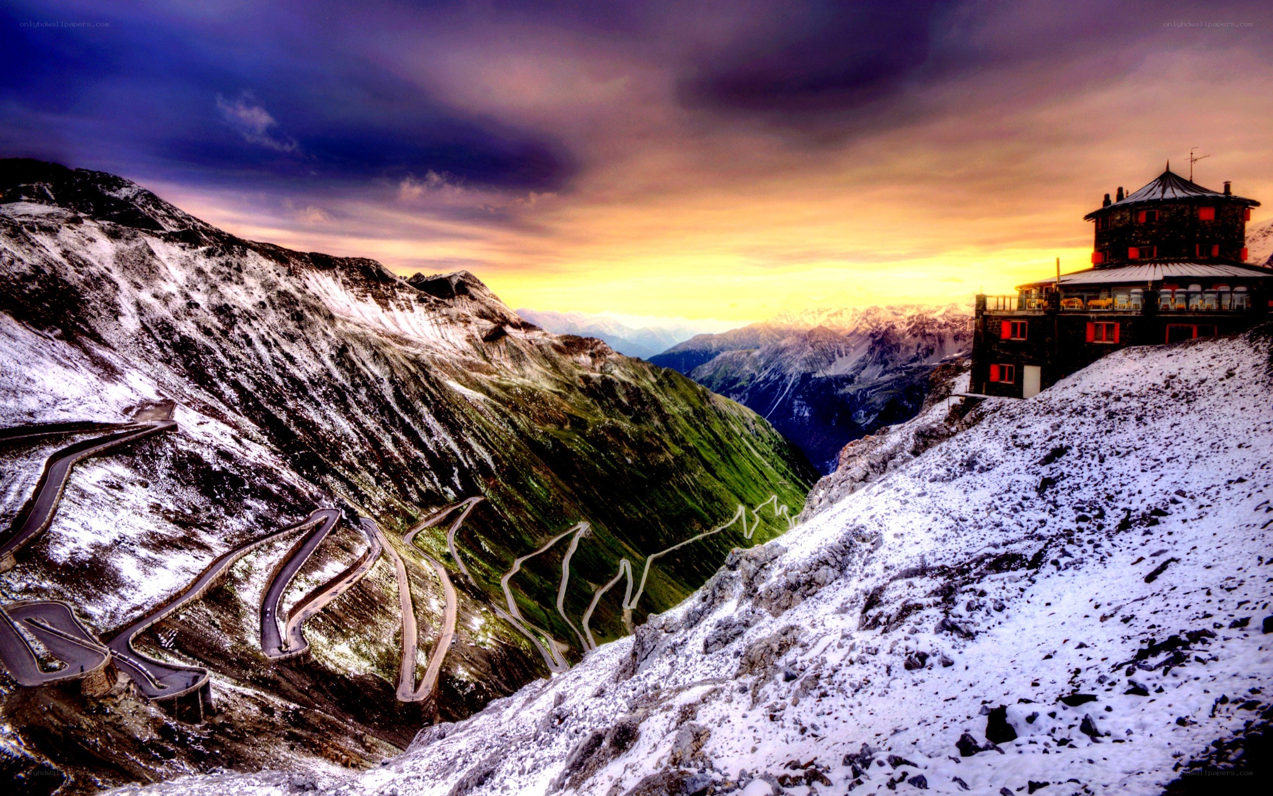 Mountain road at sunset