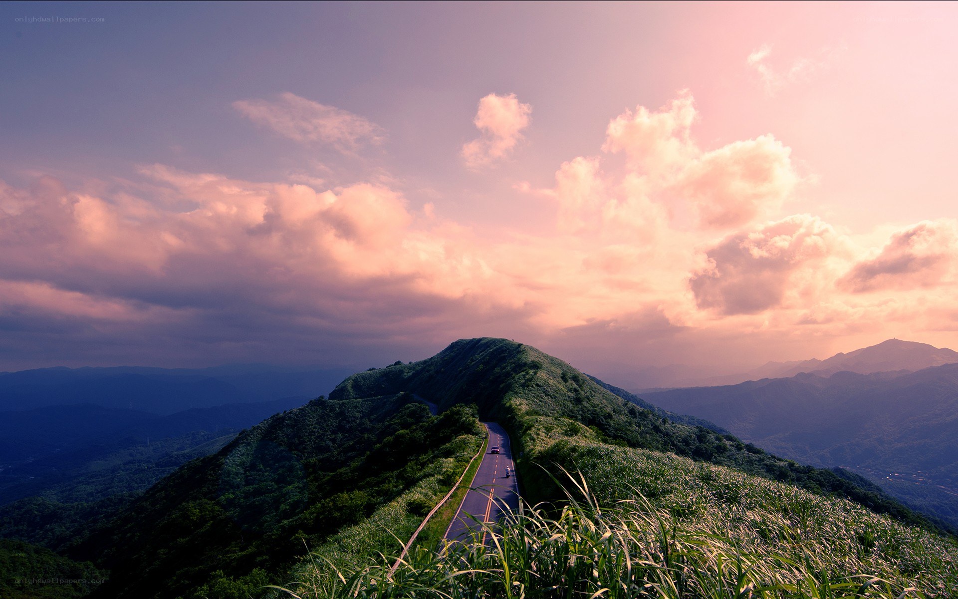 Mountain road at sunset