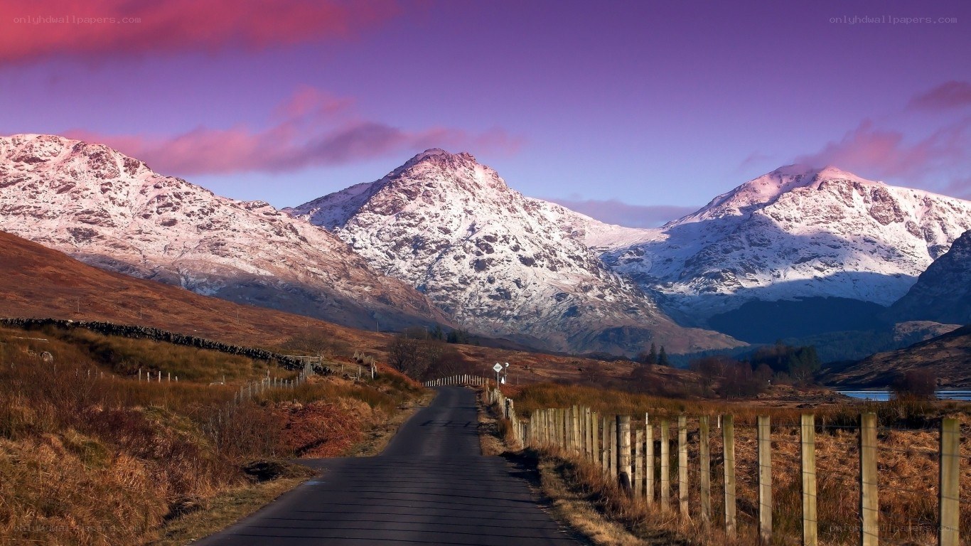 Mountain road at sunset