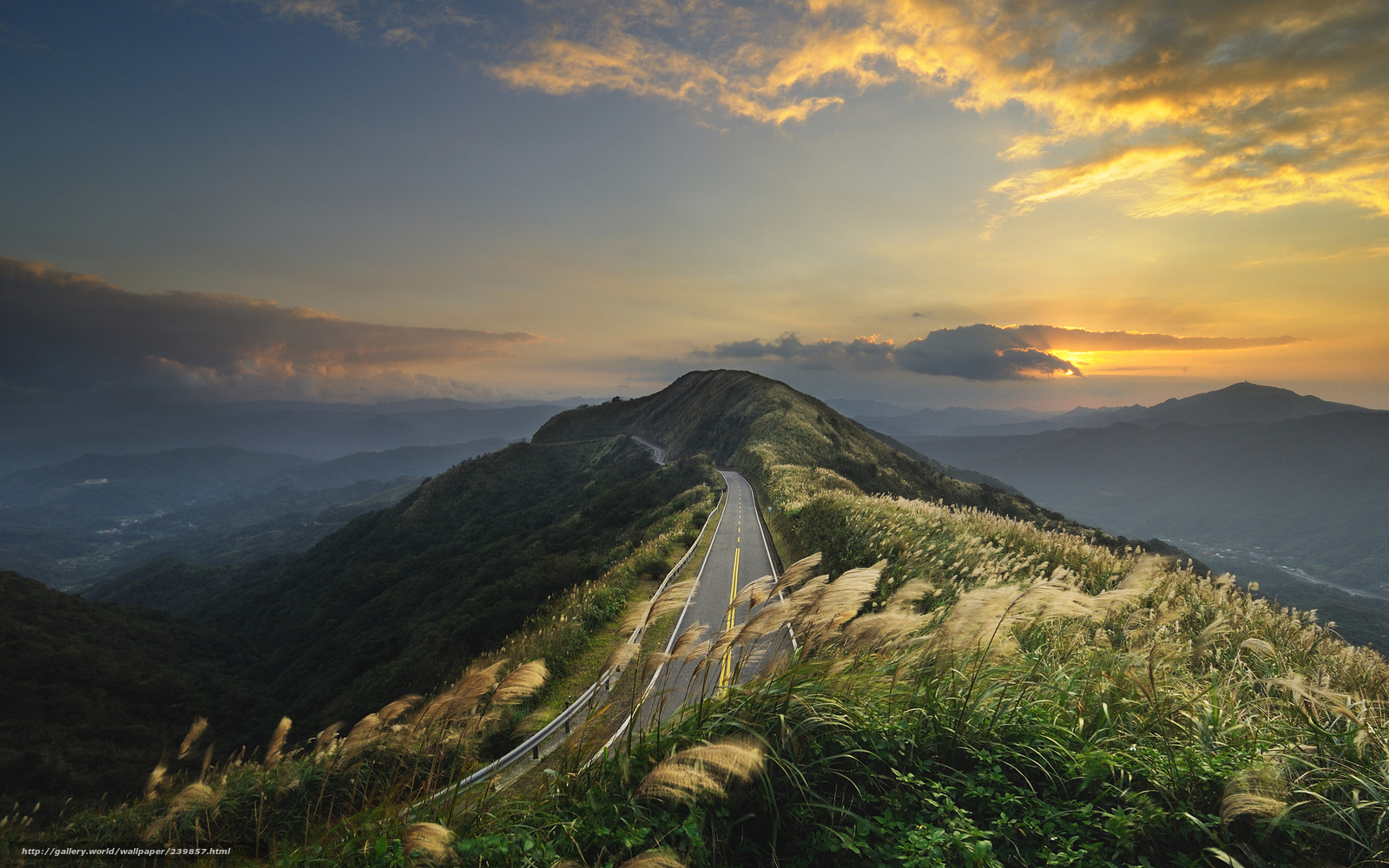 Mountain road at sunset