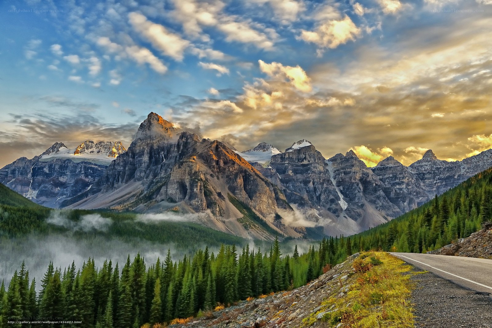Mountain road at sunset