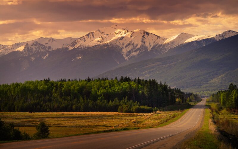 Mountain Road at Sunset — Orange, Dramatic