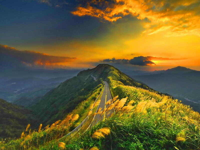 Mountain Road at Sunset — Orange