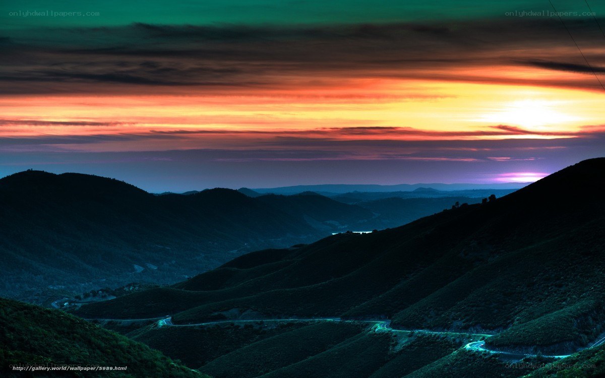 Mountain road at sunset