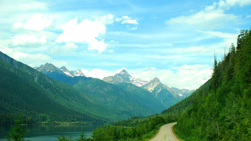 Mountain Road by Lake — Green