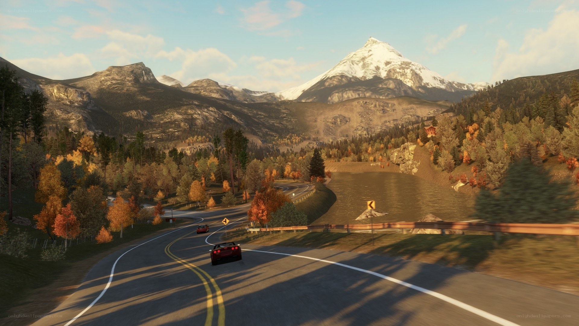 Mountain road driving scene