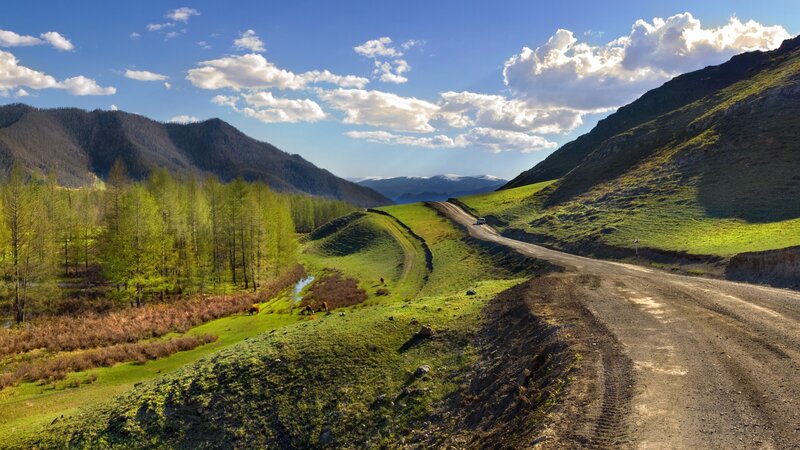 Mountain road in a green valley