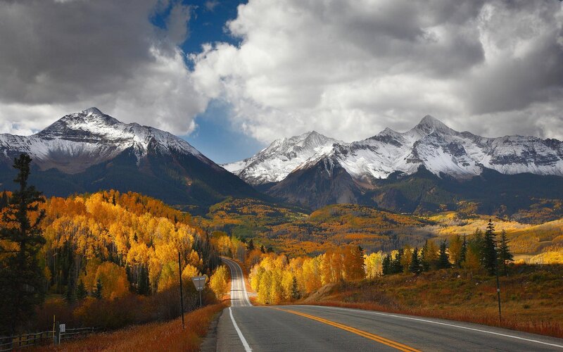 Mountain Road in Autumn — Yellow, Dramatic