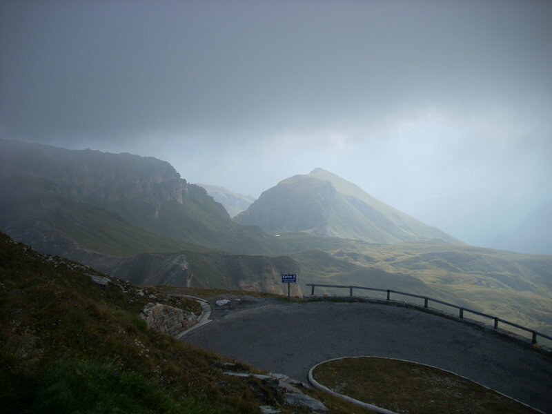mountain road in fog