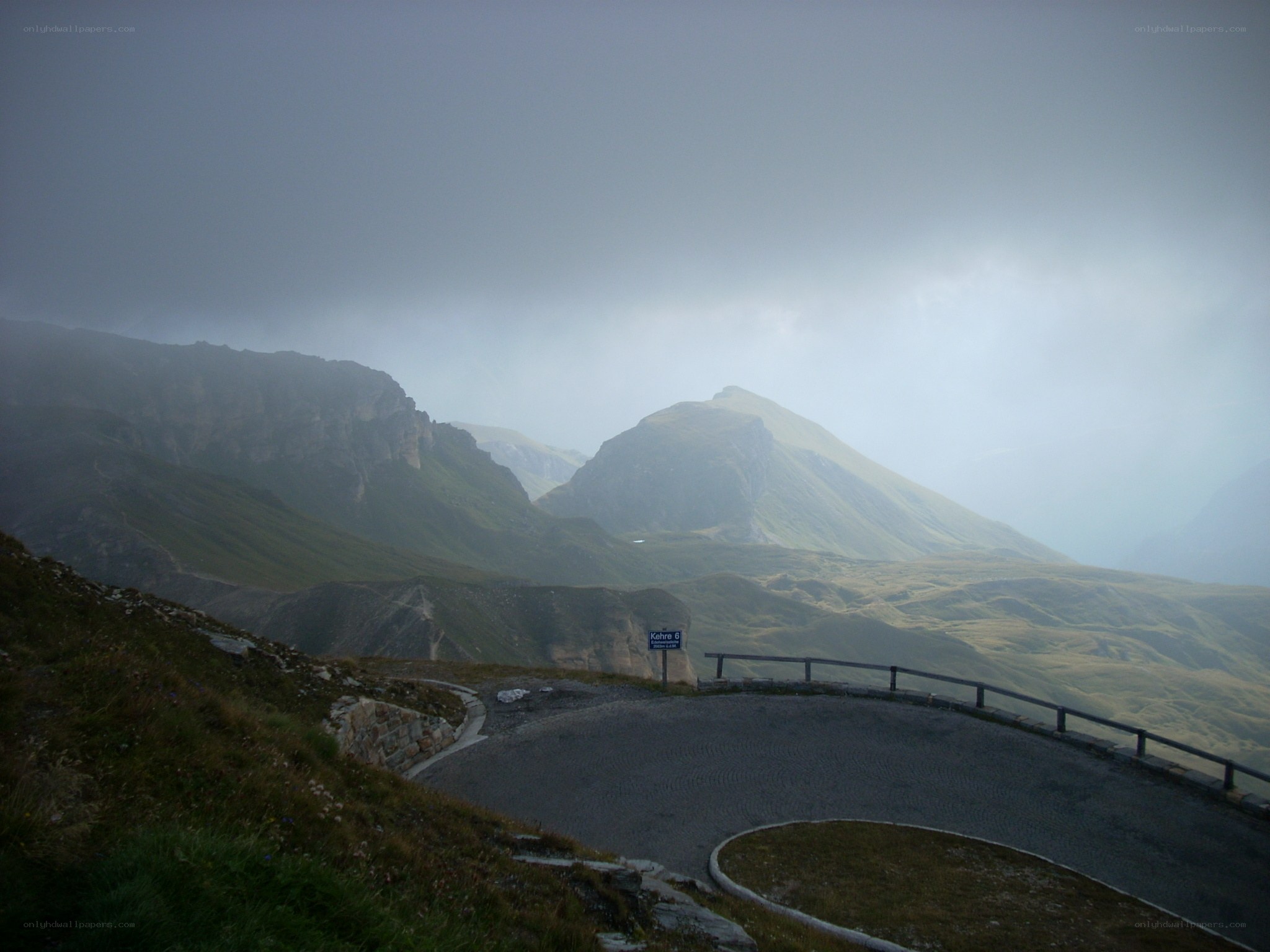 mountain road in fog