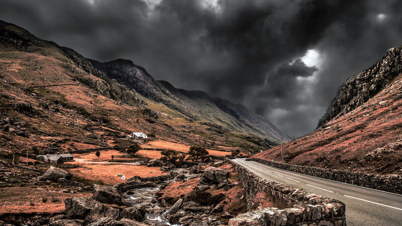 Mountain Road in Valley — Gray