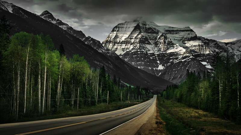 Mountain Road Through Forest — Green, Dramatic, Afternoon, Photograph