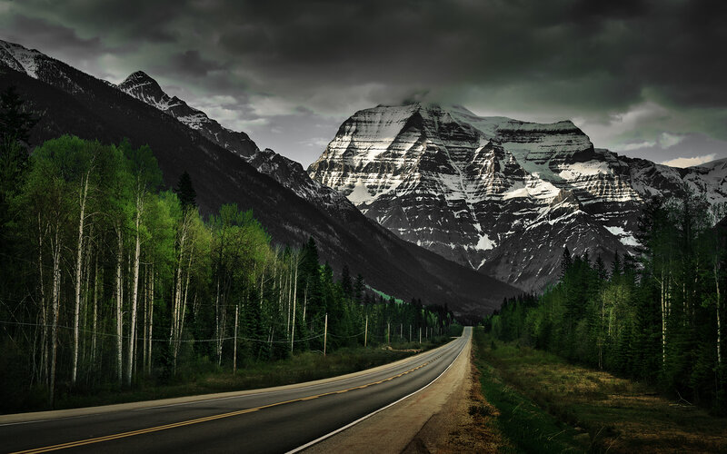 Mountain Road Through Forest — Green, Dramatic, Afternoon