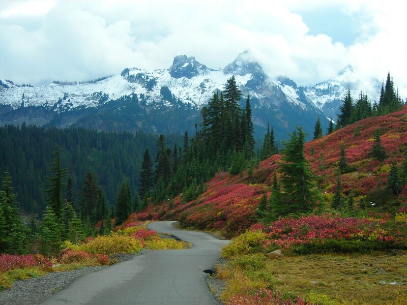 Mountain road with autumn colors