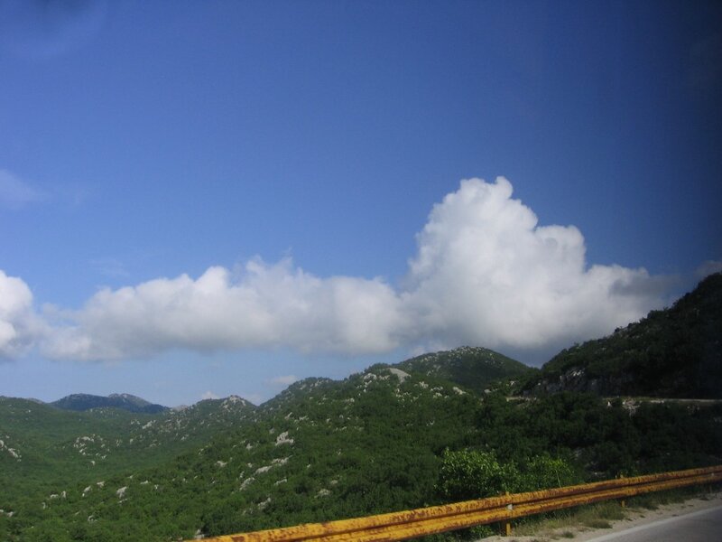Mountain road with blue sky