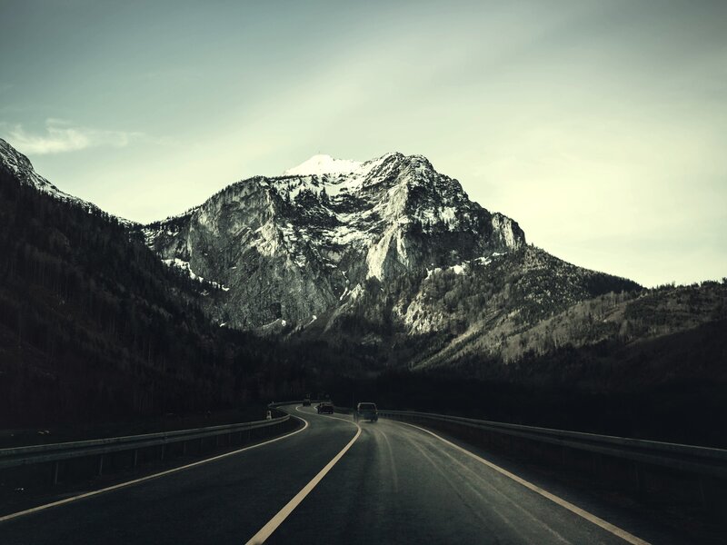 Mountain Road with Cars — Gray