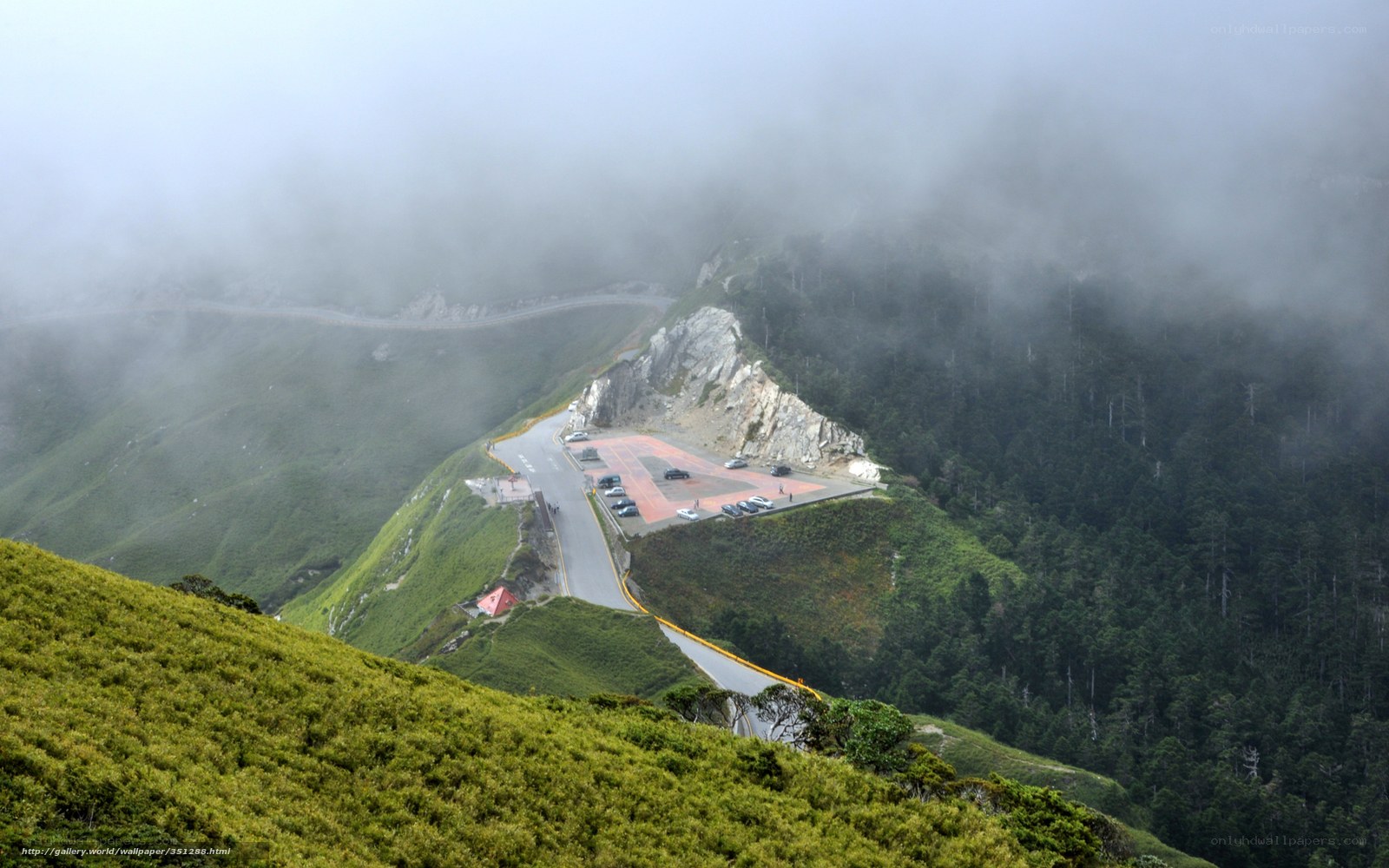 Mountain road with foggy overlook