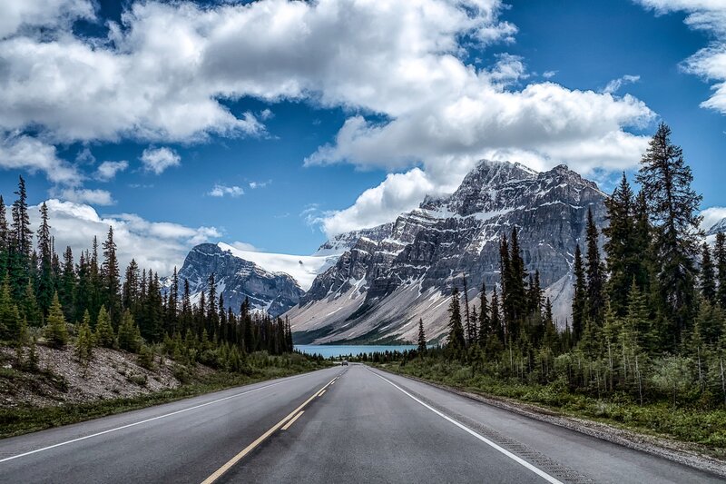 Mountain Road with Lake — Blue