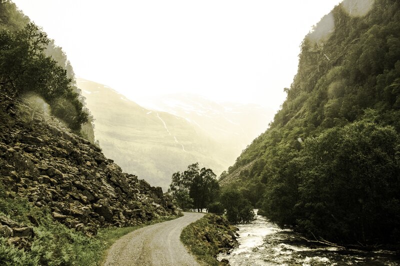 Mountain road with river