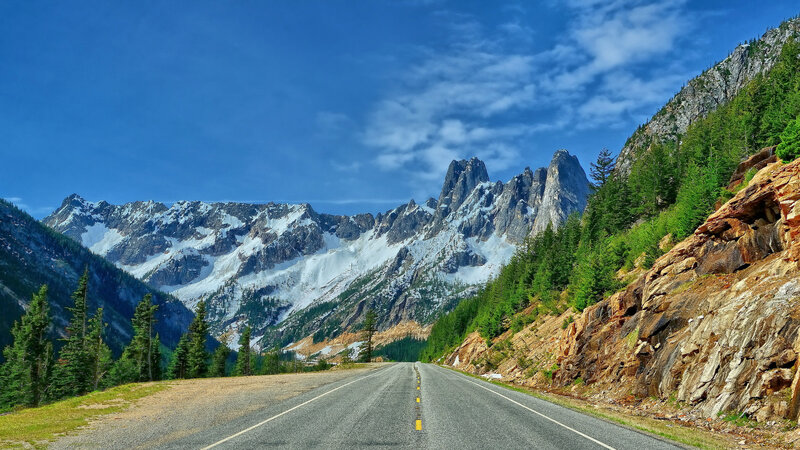 Mountain Road with Snow — Blue