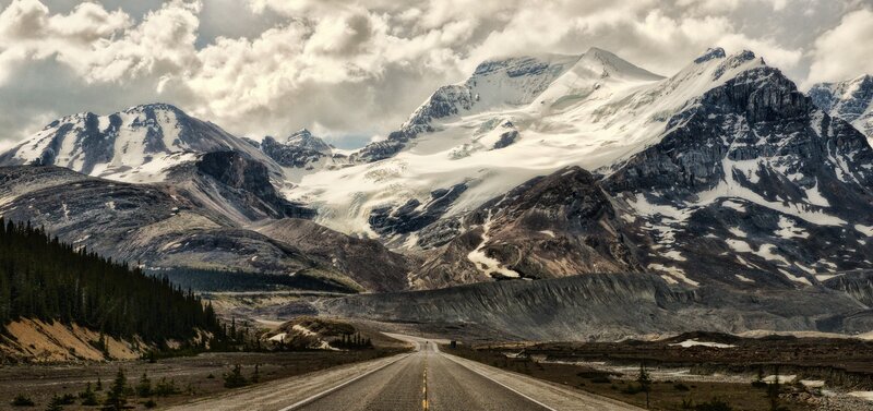 Mountain Road with Snow — Gray