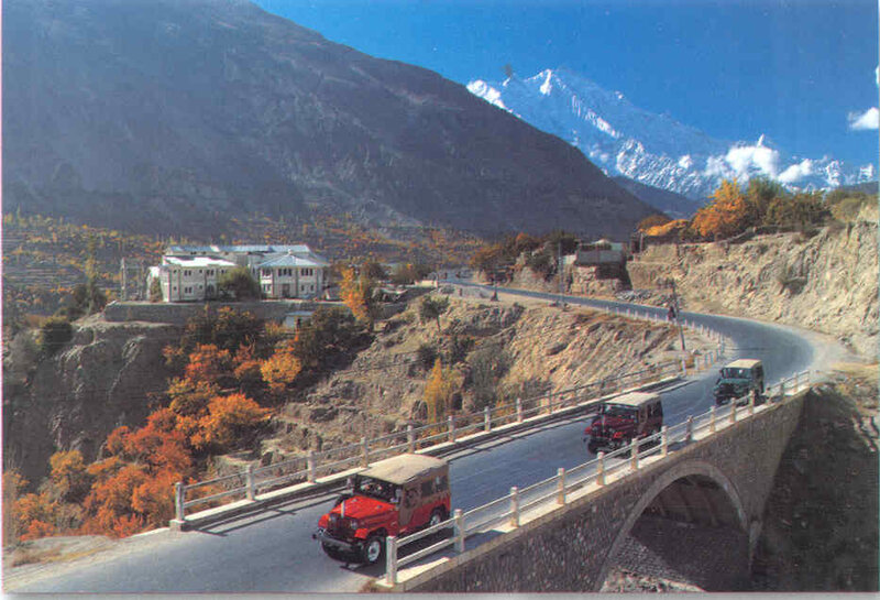 Mountain road with vehicles