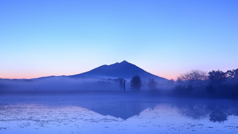 Mountain Silhouette at Dawn — Blue, Serene