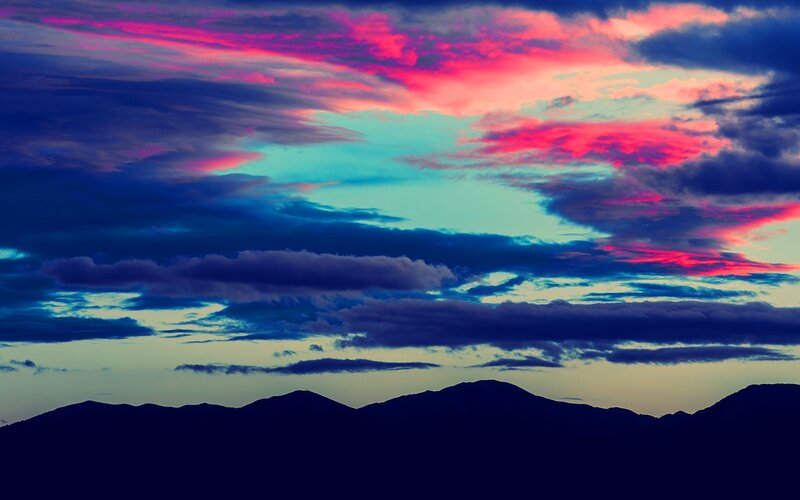 Mountain Silhouette at Dusk — Blue, Dramatic