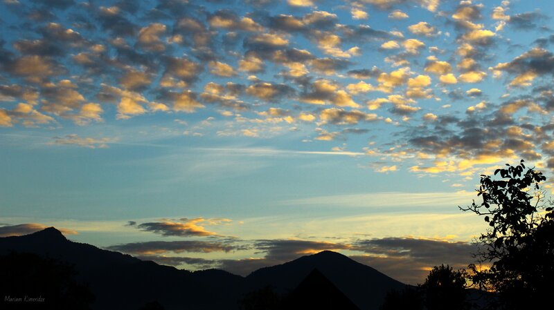 Mountain Silhouette at Dusk — Blue, Serene, Sunset, Photograph, Clouds