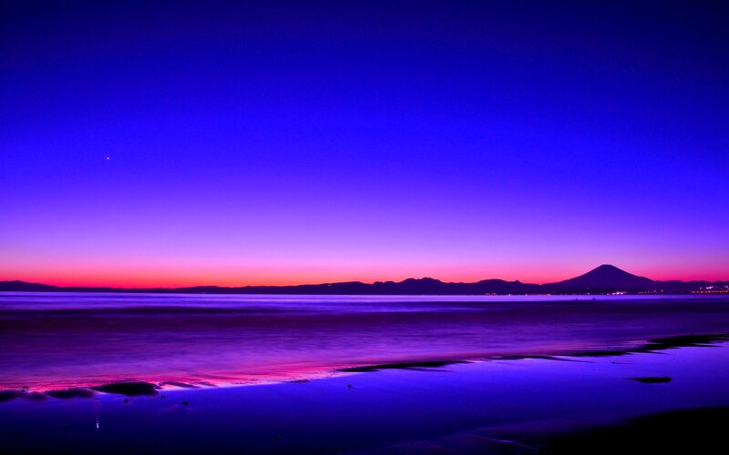 Mountain Silhouette at Dusk — Blue, Serene