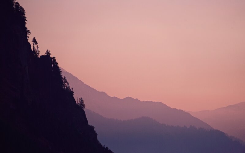 Mountain Silhouette at Dusk — Pink, Serene