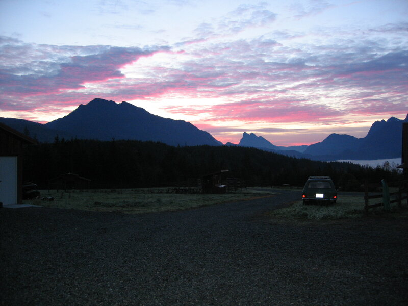 Mountain Silhouette at Dusk — Purple, Serene, Sunset, Photograph, Car