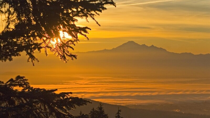 Mountain Silhouette at Sunrise — Orange, Serene