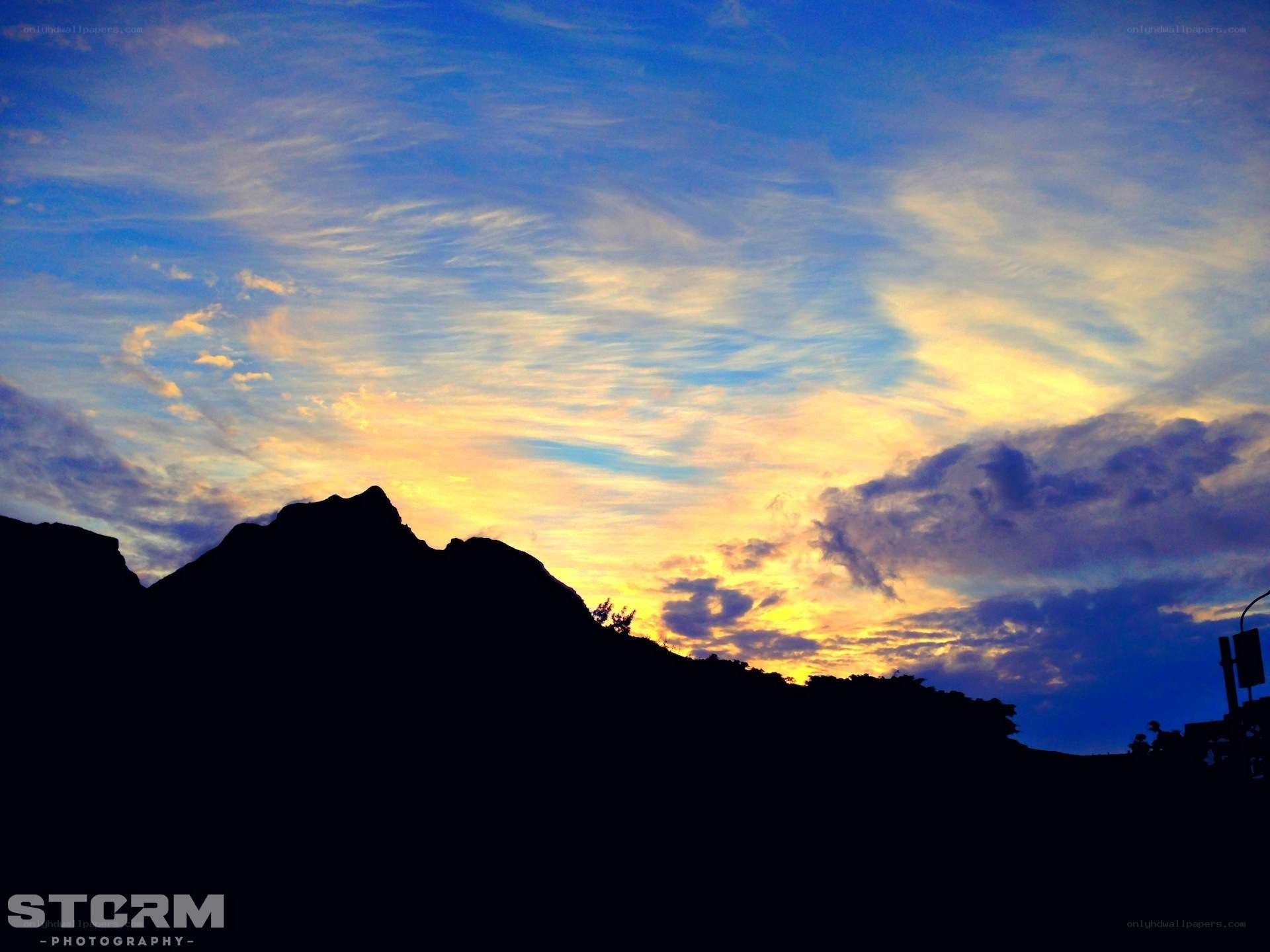 Mountain silhouette at sunset