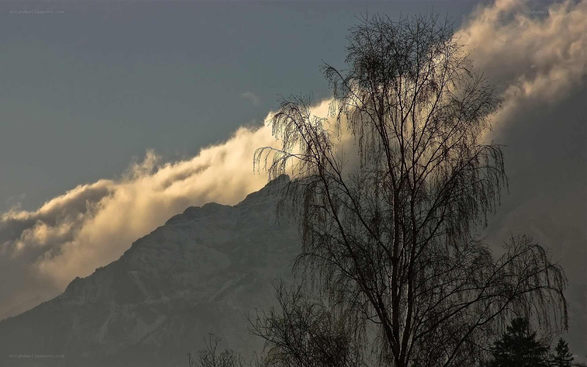 Mountain silhouette at sunset
