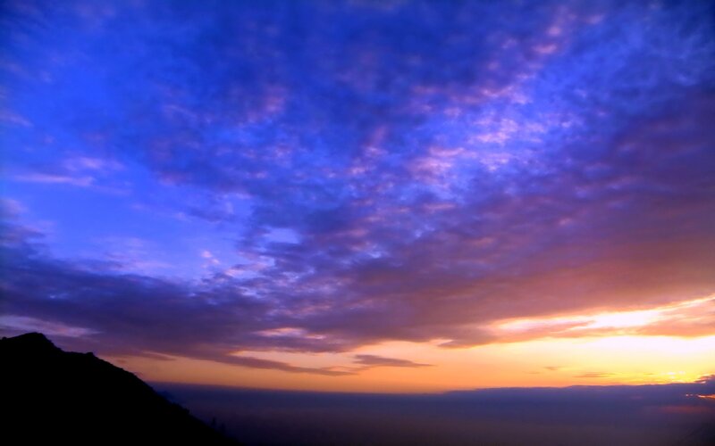 Mountain Silhouette at Sunset — Blue, Dramatic, Photograph, Clouds, Sky, Purple