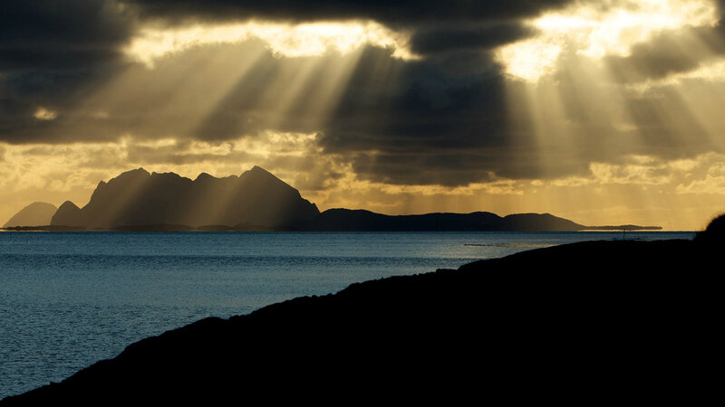 Mountain Silhouette at Sunset — Blue, Dramatic, Photograph, Sea