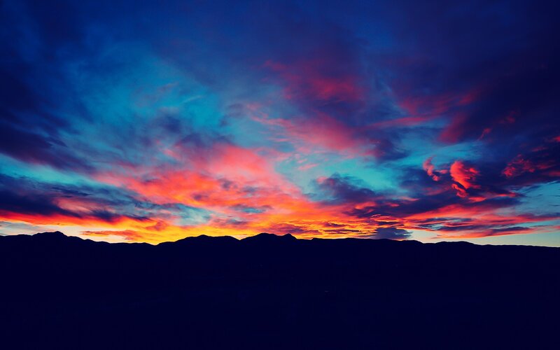 Mountain Silhouette at Sunset — Blue, Dramatic, Photograph, Sky