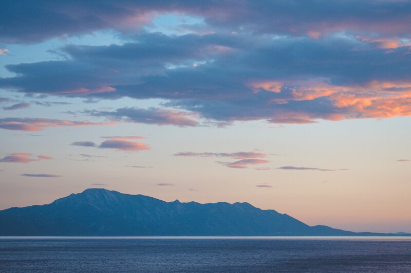 Mountain Silhouette at Sunset — Blue, Serene