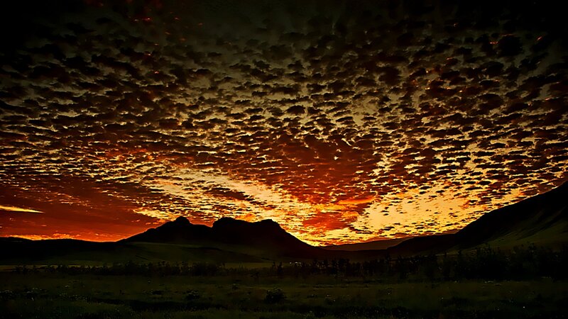 Mountain Silhouette at Sunset — Orange, Dramatic, Photograph, Clouds, Sky, Field, Black