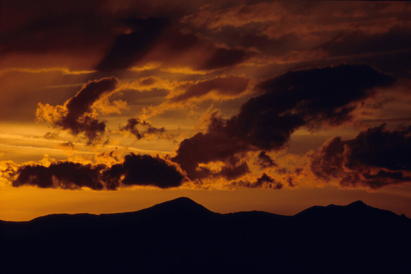 Mountain Silhouette at Sunset — Orange, Dramatic, Photograph, Clouds, Sky