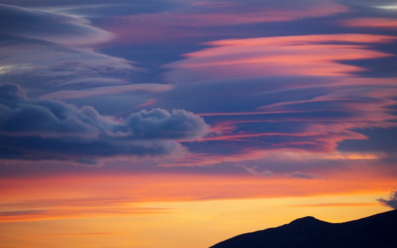 Mountain Silhouette at Sunset — Orange, Dramatic, Photograph, Clouds